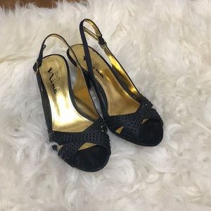 Black sparkly slingback heels